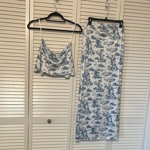 SHEIN Floral Blue and White Skirt Set